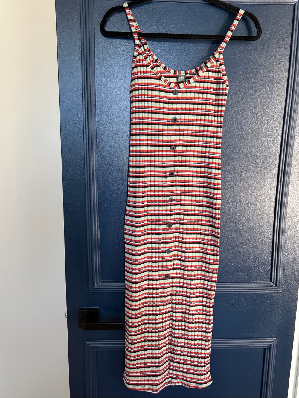Wild Fable Retro Striped Ribbed Button Front Midi Dress M